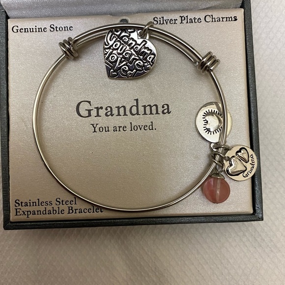 🦚2/$40 Gratitude & Grace SS Expandable Bracelet GRANDMA Genuine Stone NIB - Picture 2 of 5